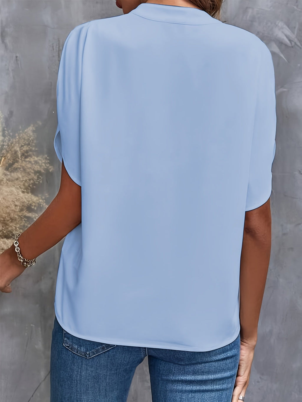 Women's V-Neck Short Sleeve Blouse in Lightweight Fabric