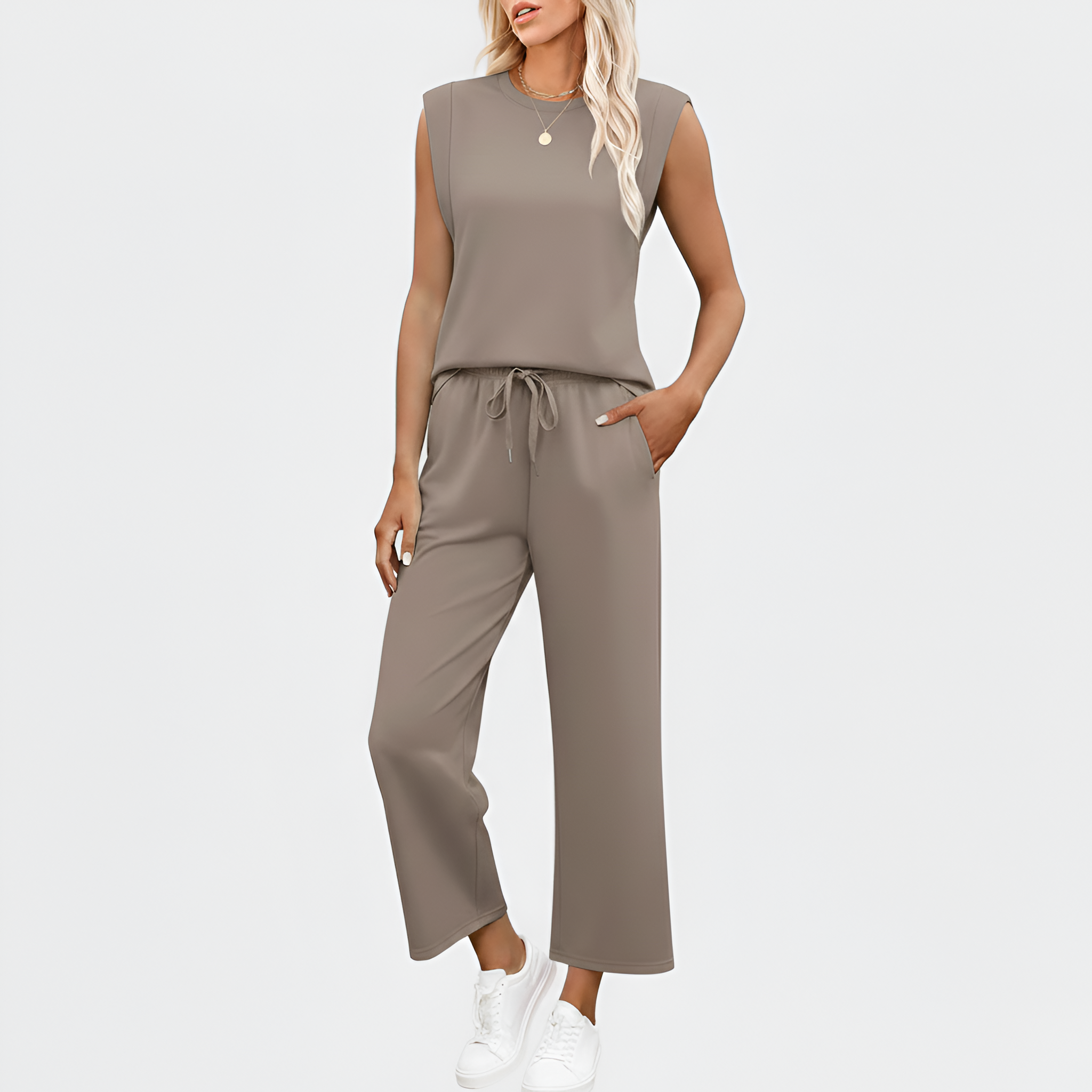 Women's Sleeveless Top and Wide Leg Pants Lounge Set