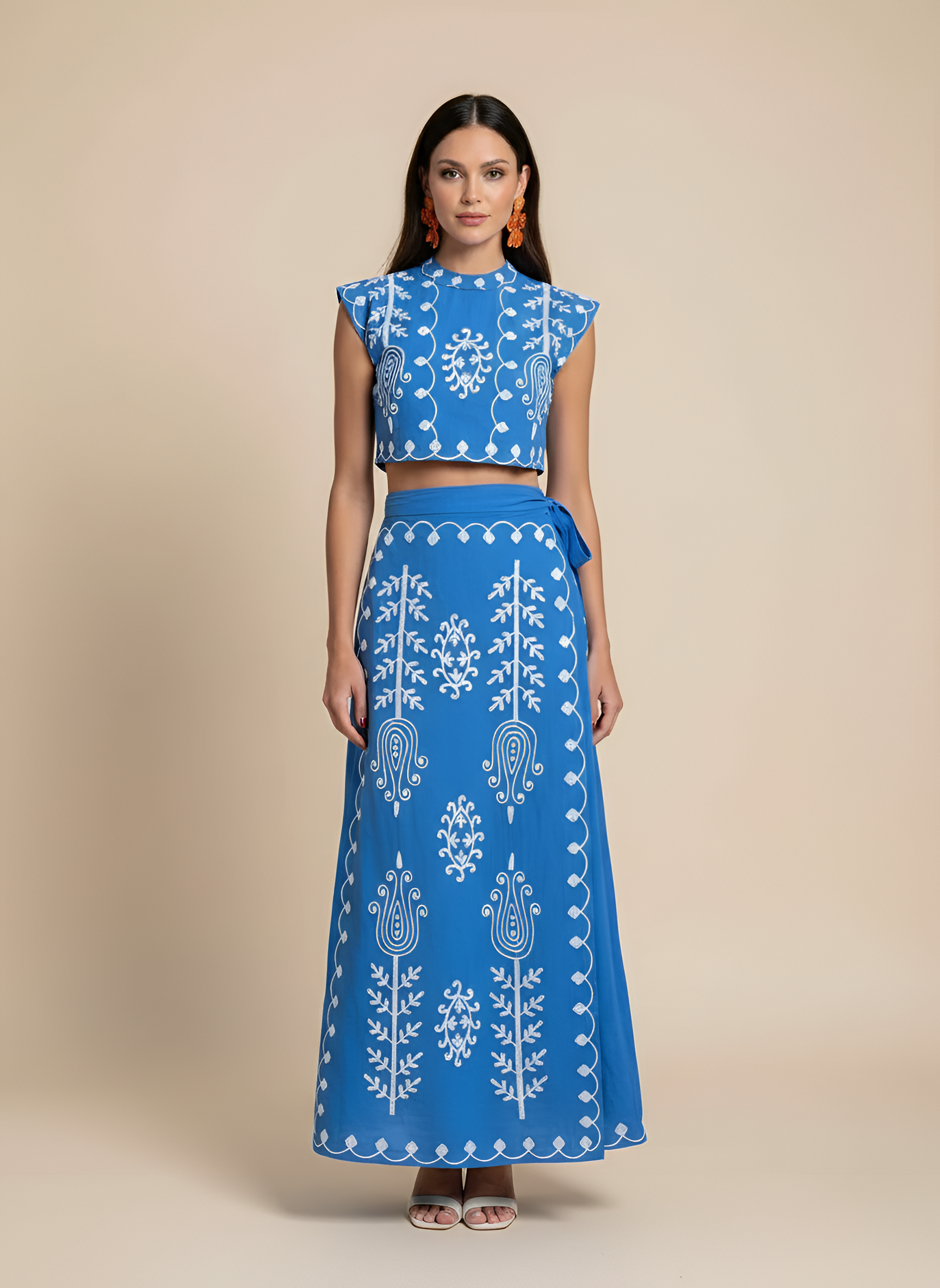 Women's Embroidered Crop Top and Maxi Skirt Two-Piece Set