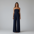 Women's Strapless Wide Leg Jumpsuit with Front Pleats