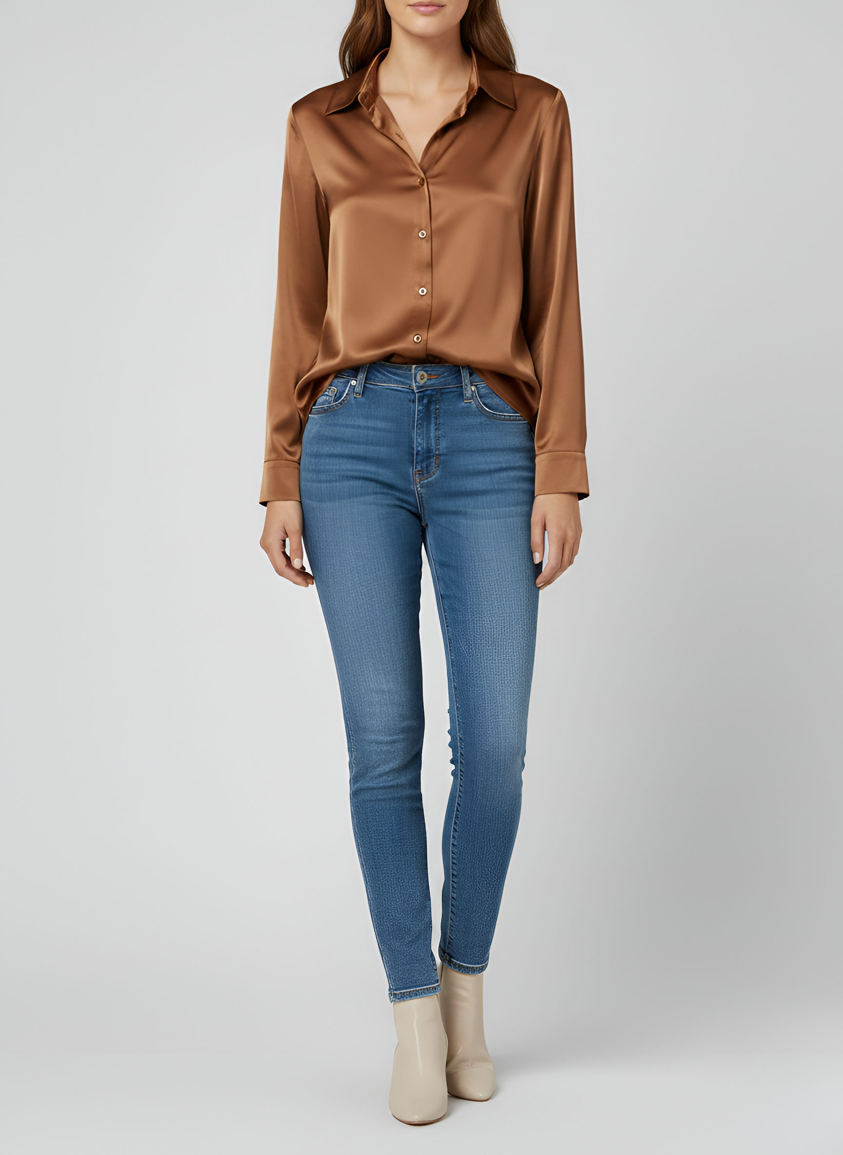 Women's Satin Button-Up Blouse with Long Sleeves