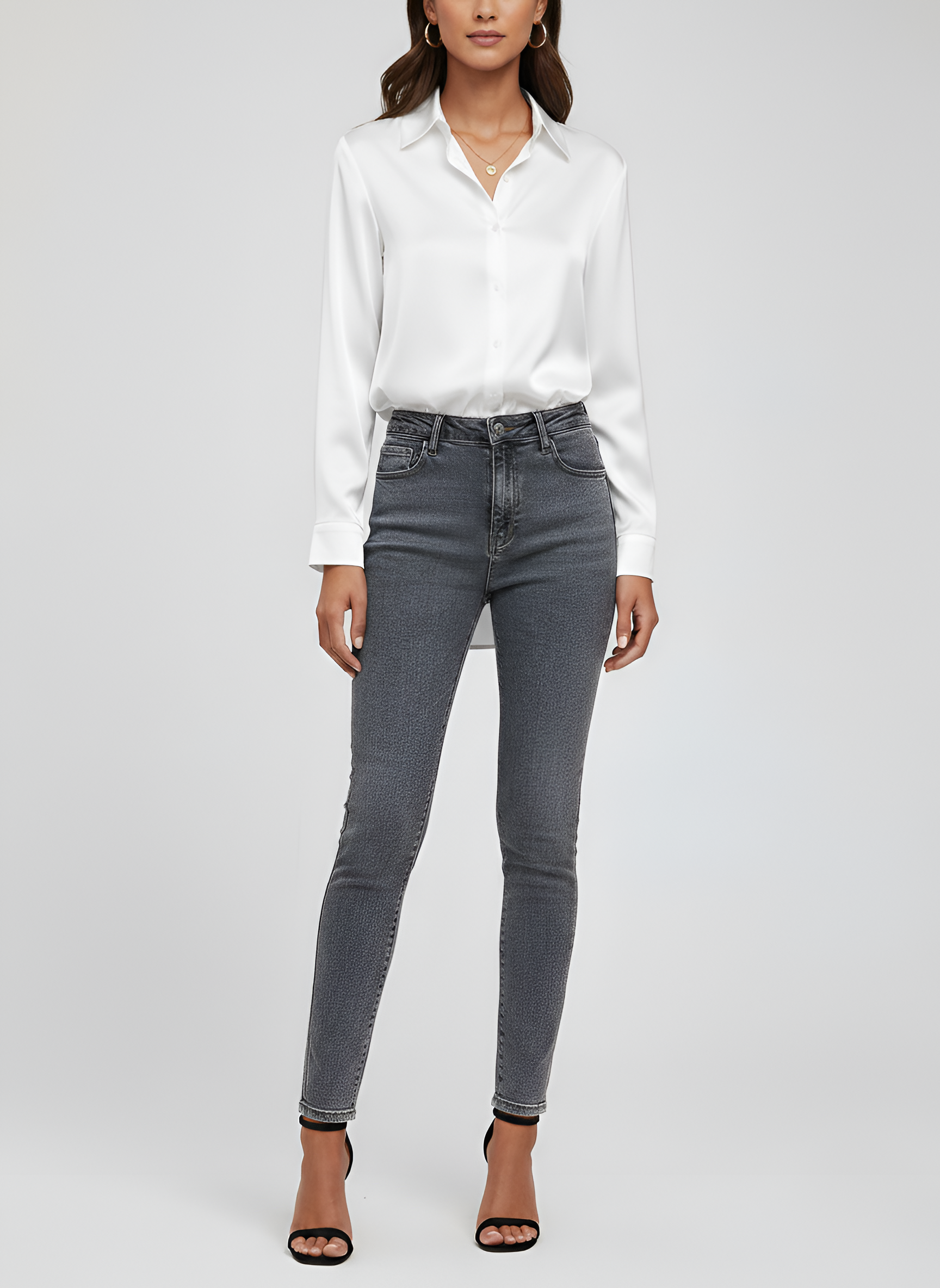Women's Satin Button-Up Blouse with Long Sleeves