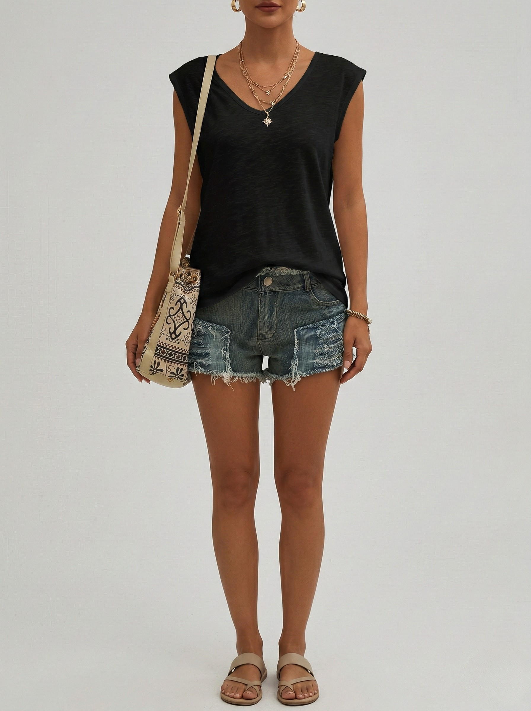 Women's V-Neck Cap Sleeve Cotton T-Shirt