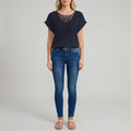 Women's Crochet Knit Short Sleeve Top with Crew Neck