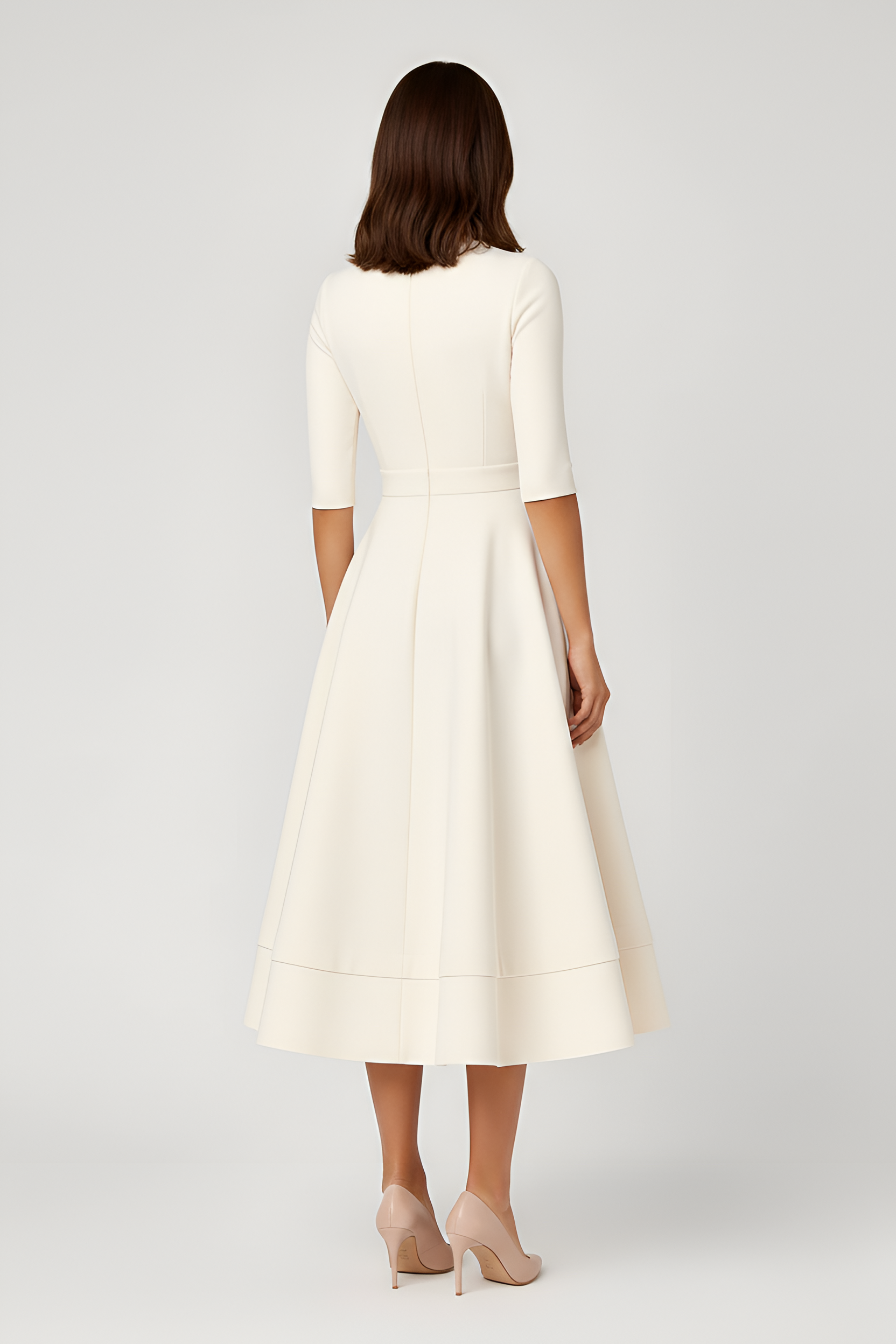 Women's V-Neck A-Line Midi Dress with 3/4 Sleeves