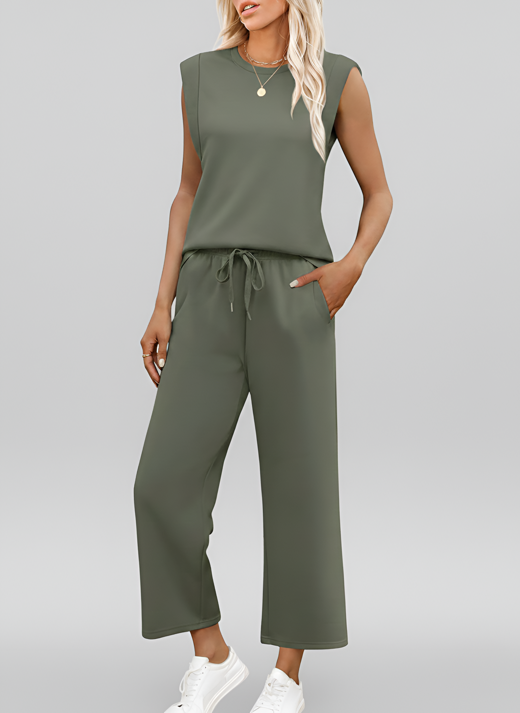 Women's Sleeveless Top and Wide Leg Pants Lounge Set