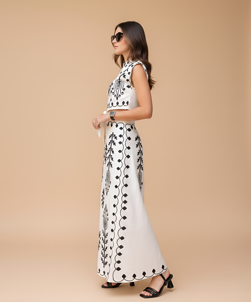 Women's Embroidered Crop Top and Maxi Skirt Two-Piece Set
