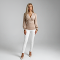 Women's Printed V-Neck Blouse with Long Sleeves