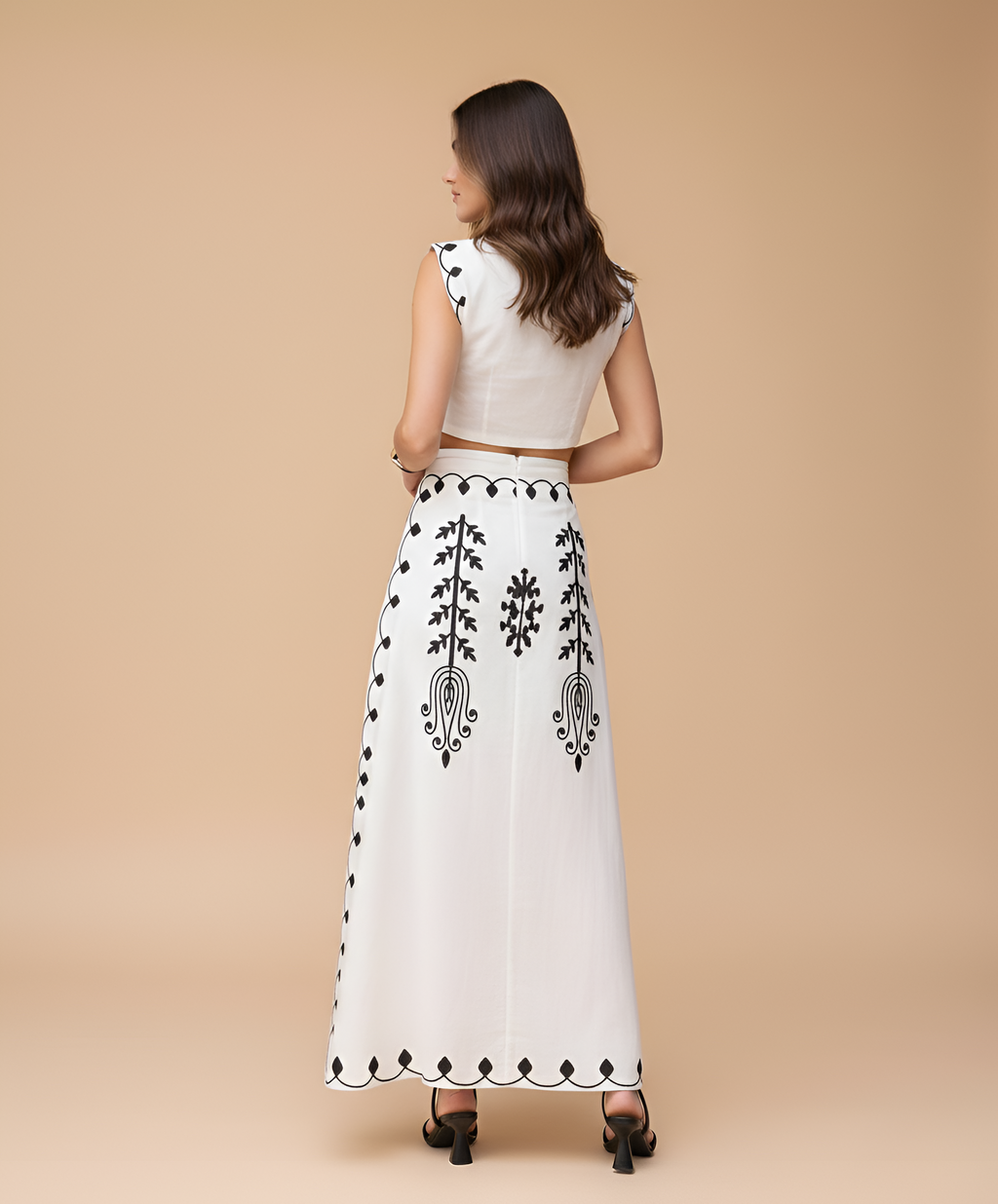 Women's Embroidered Crop Top and Maxi Skirt Two-Piece Set