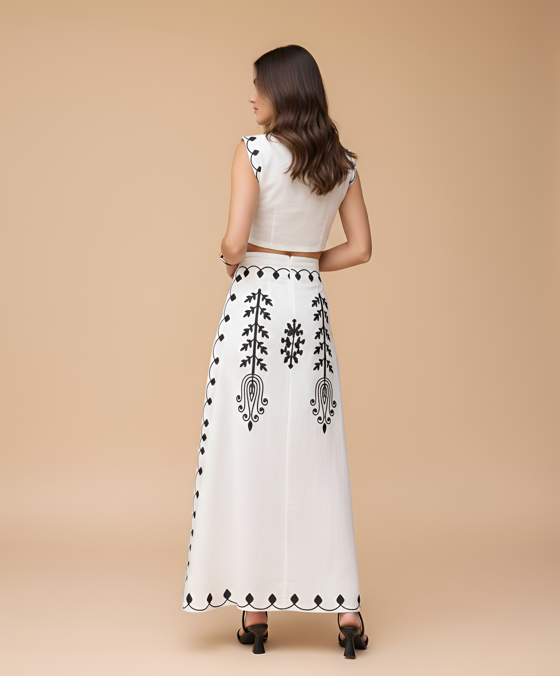 Women's Embroidered Crop Top and Maxi Skirt Two-Piece Set