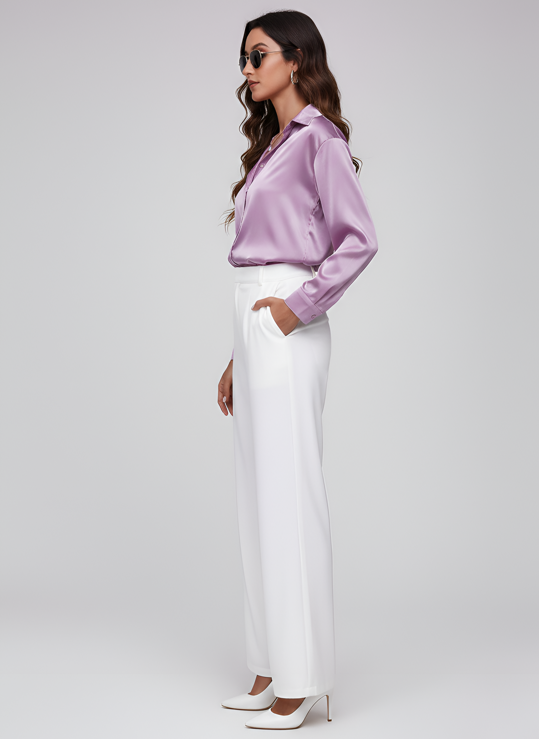 Women's Satin Button-Up Blouse with Long Sleeves