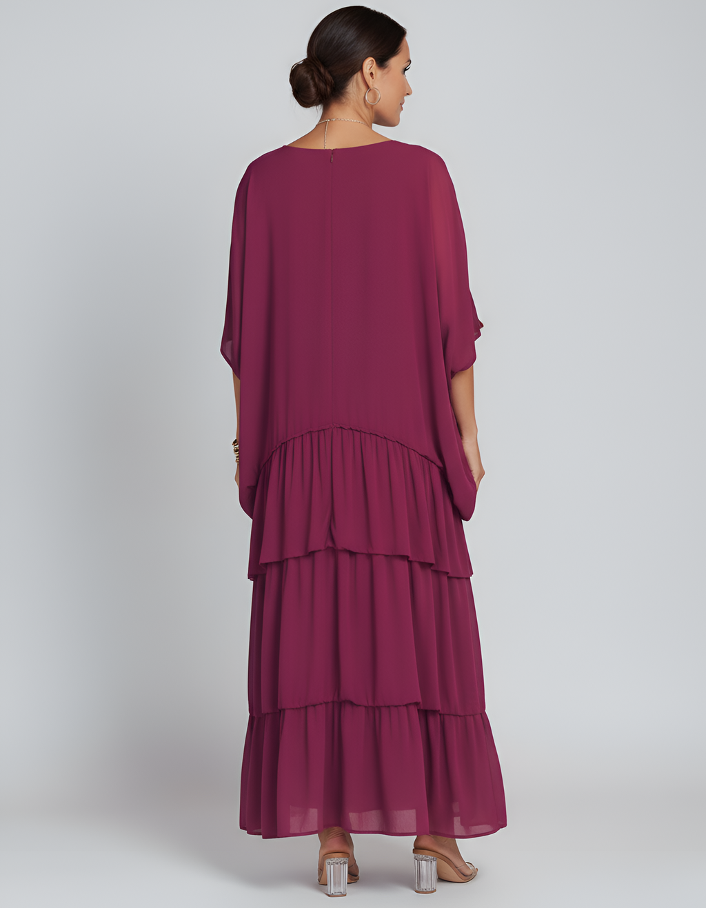 Women's Tiered Maxi Dress with Batwing Sleeves