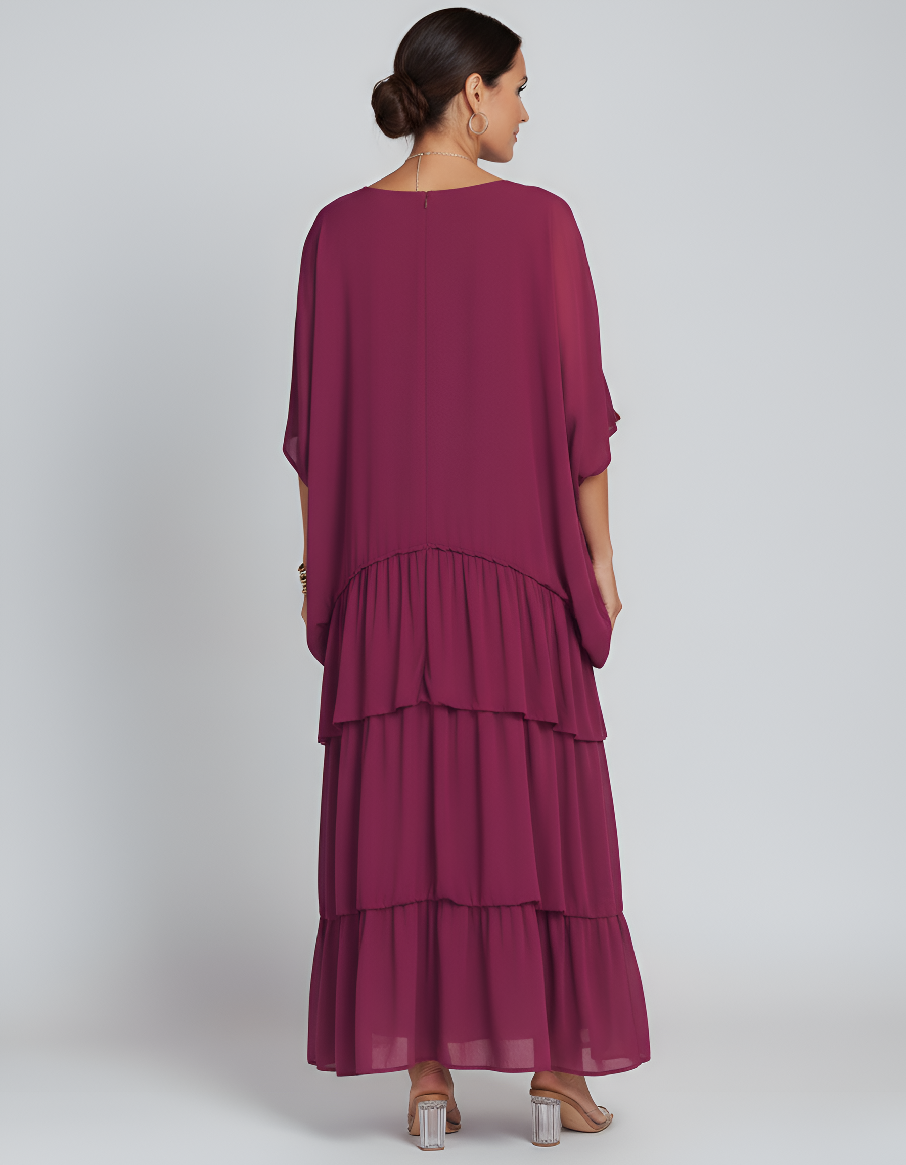 Women's Tiered Maxi Dress with Batwing Sleeves