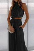 Women's Halter Top and Wide Leg Pants Two-Piece Set