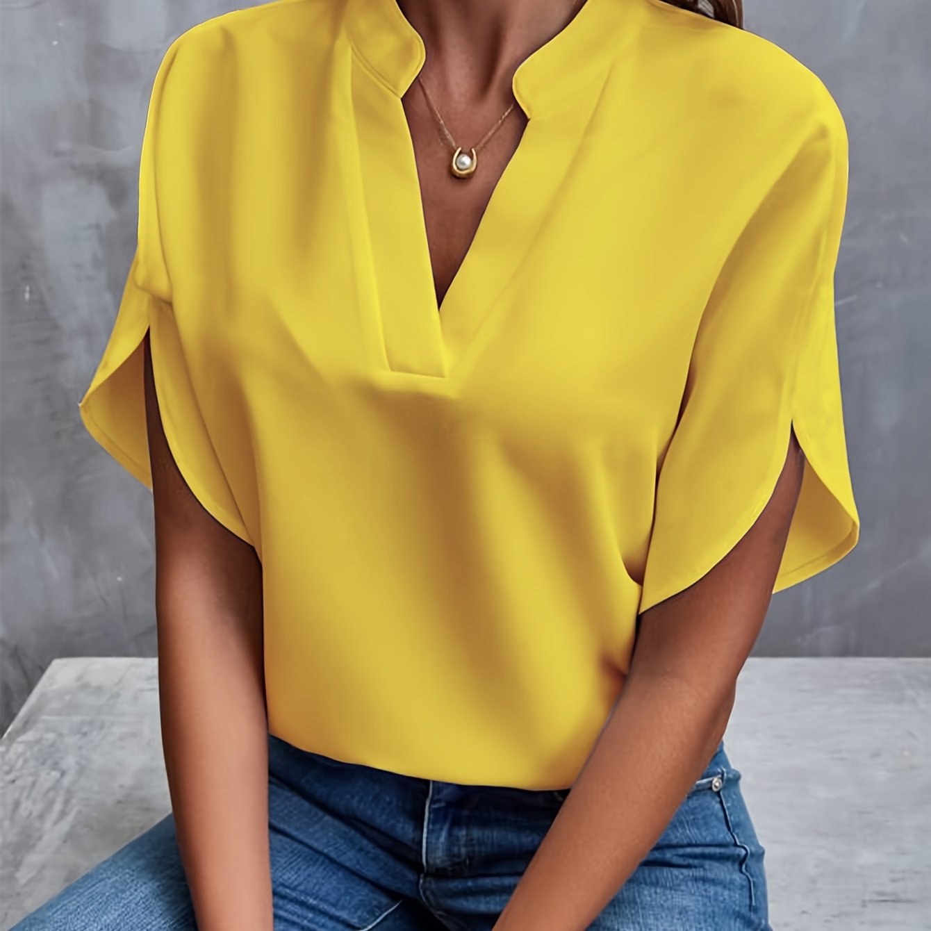 Women's V-Neck Short Sleeve Blouse in Lightweight Fabric