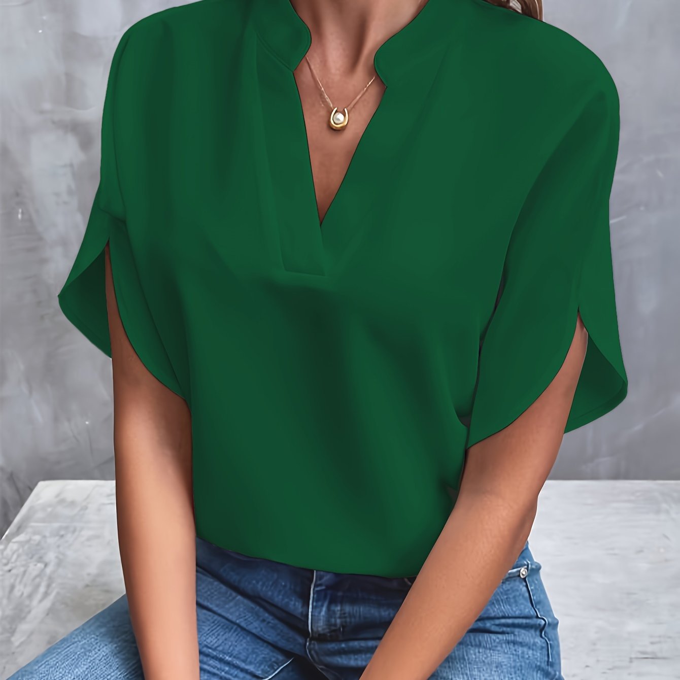 Women's V-Neck Short Sleeve Blouse in Lightweight Fabric
