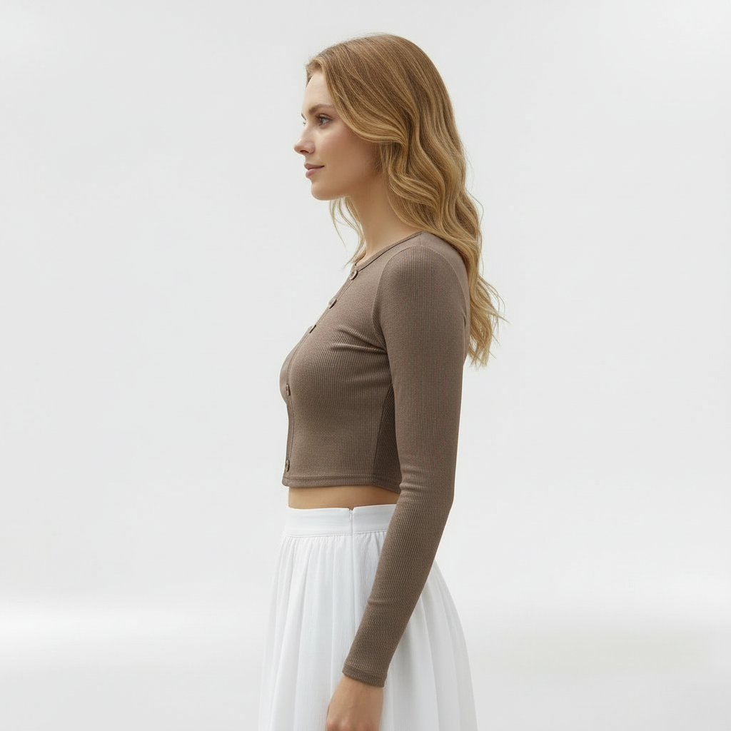 Women's Long Sleeve Crop Top with Chest Cutout Detail
