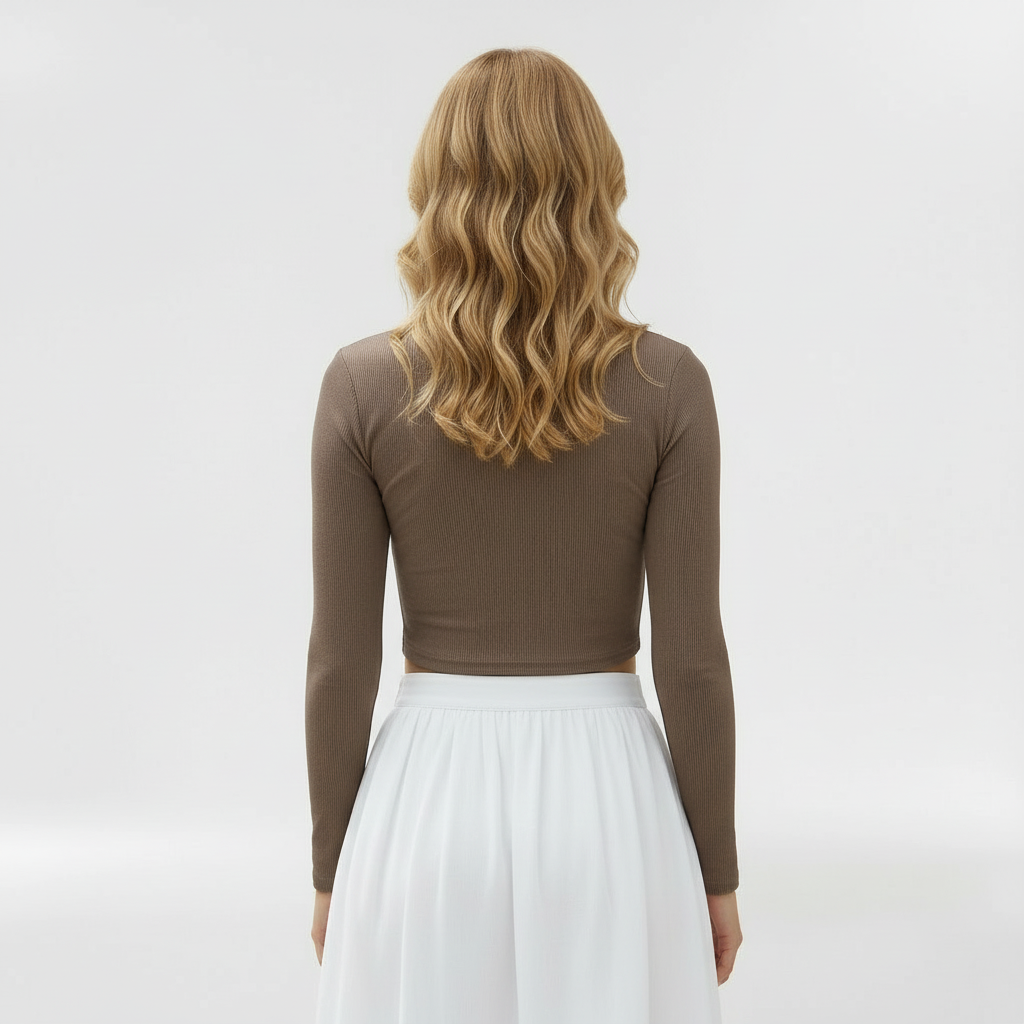 Women's Long Sleeve Crop Top with Chest Cutout Detail