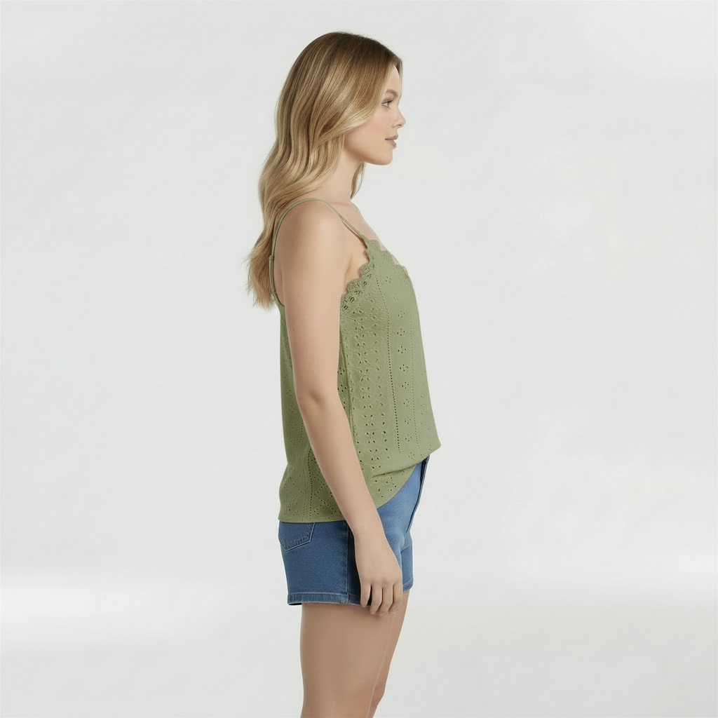 Women's Sleeveless V-Neck Eyelet Lace Camisole Top