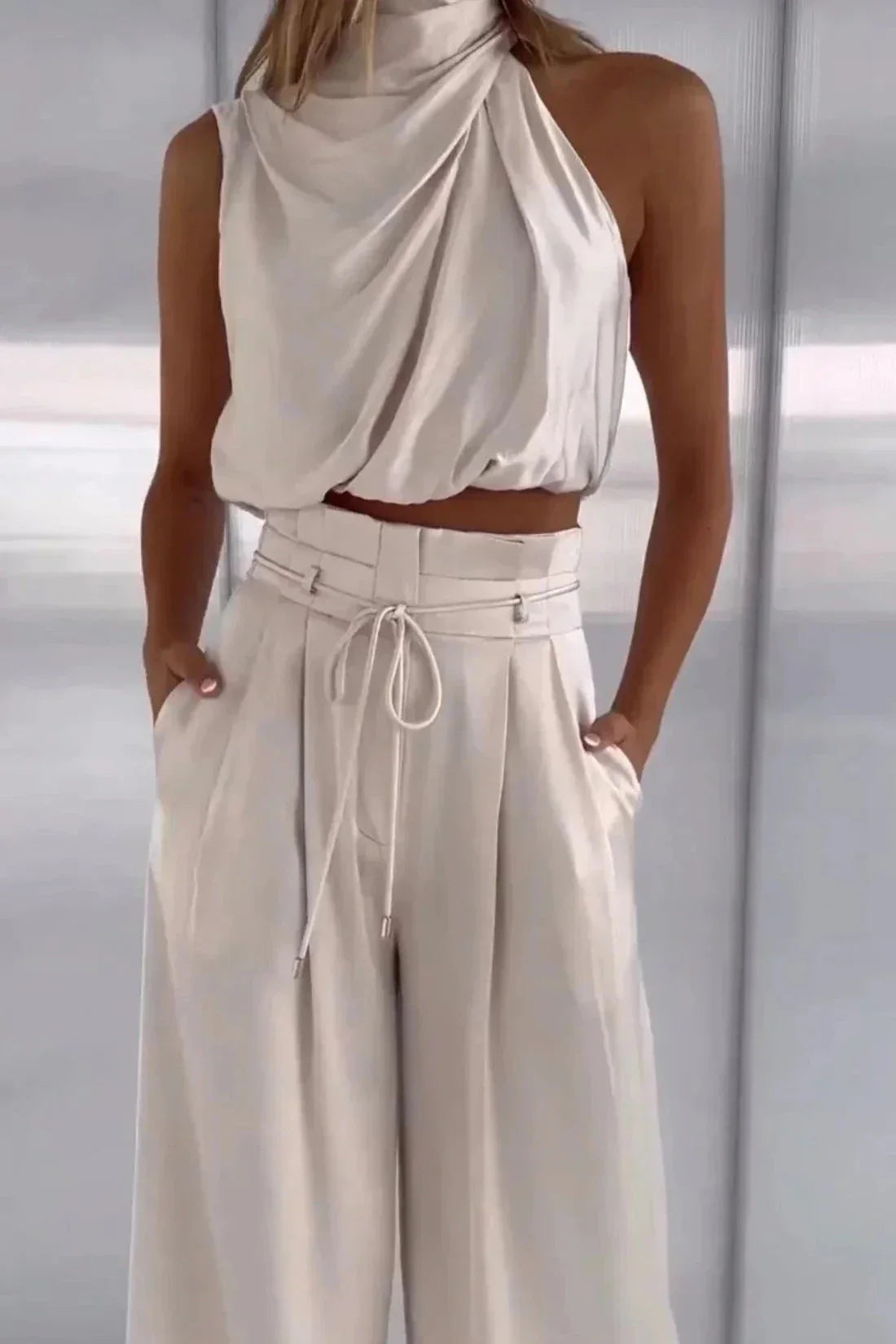 Women's Halter Top and Wide Leg Pants Two-Piece Set